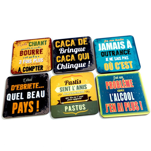 Lot de 6 sous-verres citations humoristiques