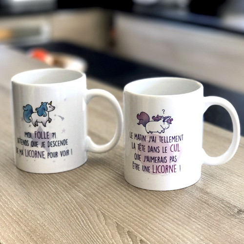 Set 2 mugs Humour Licorne