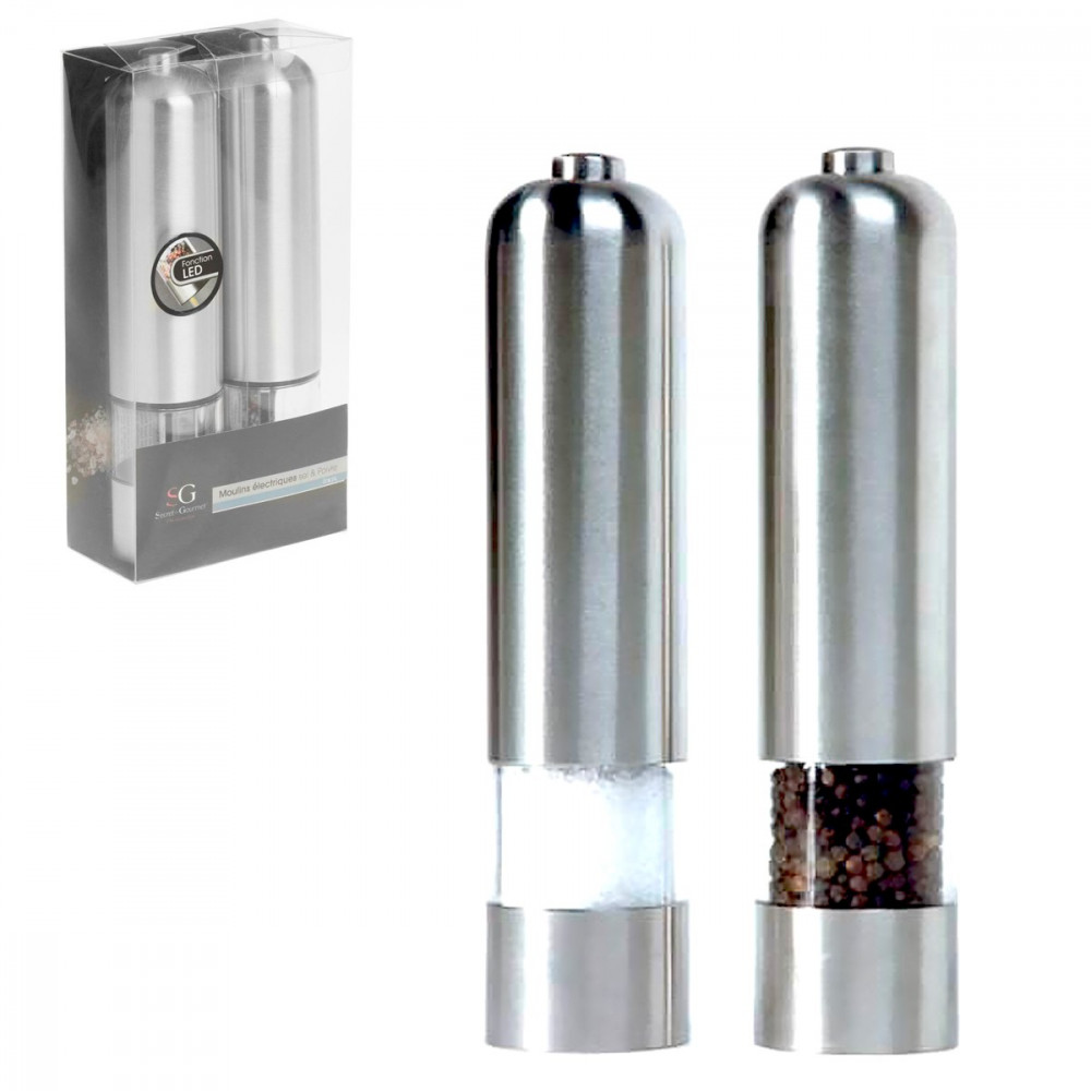 Coffret 2 moulins électriques led inox