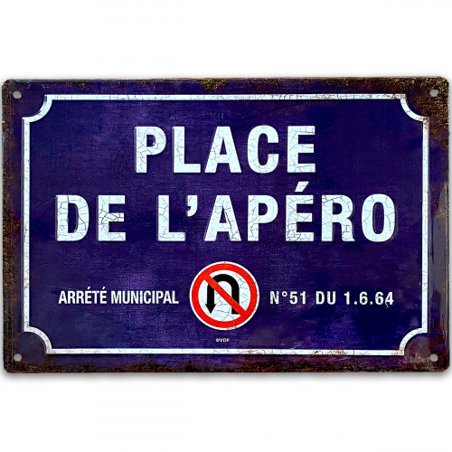 Plaque métal rétro Place de l'apéro