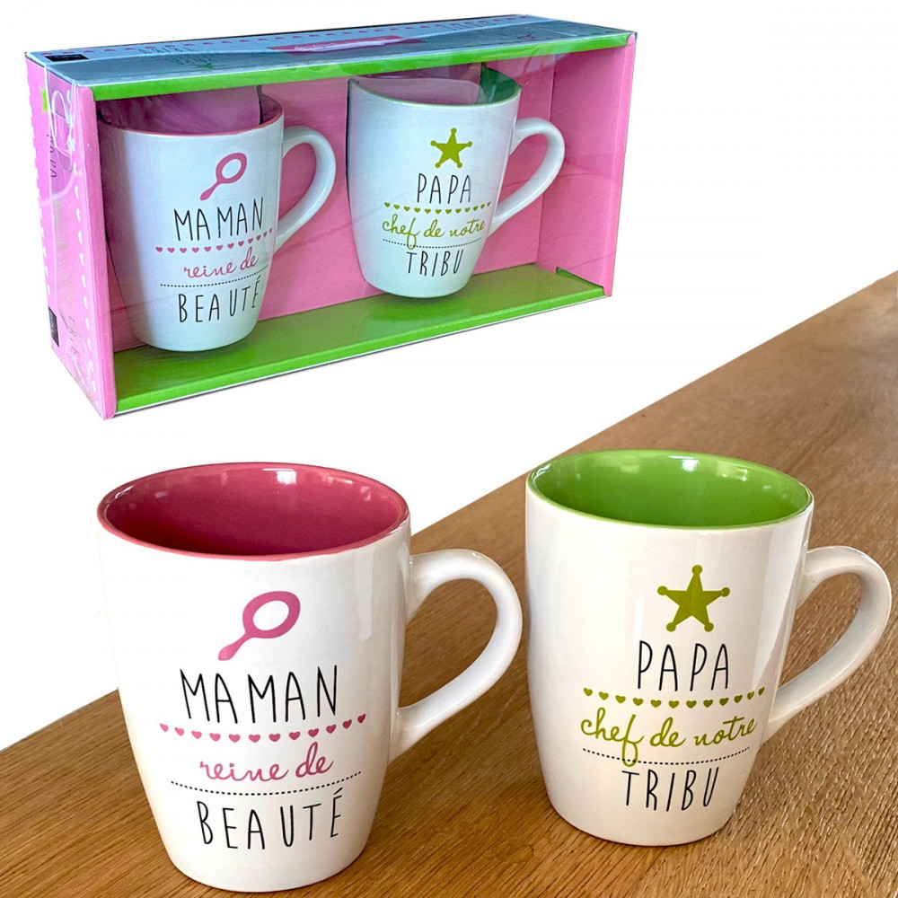 Coffret mugs Papa chef de tribu et Maman reine de beauté