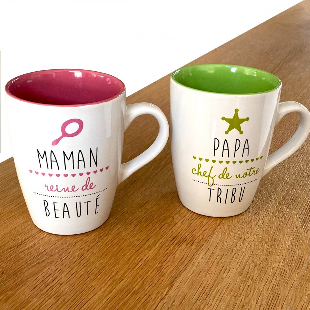 Coffret mugs Papa chef de tribu et Maman reine de beauté