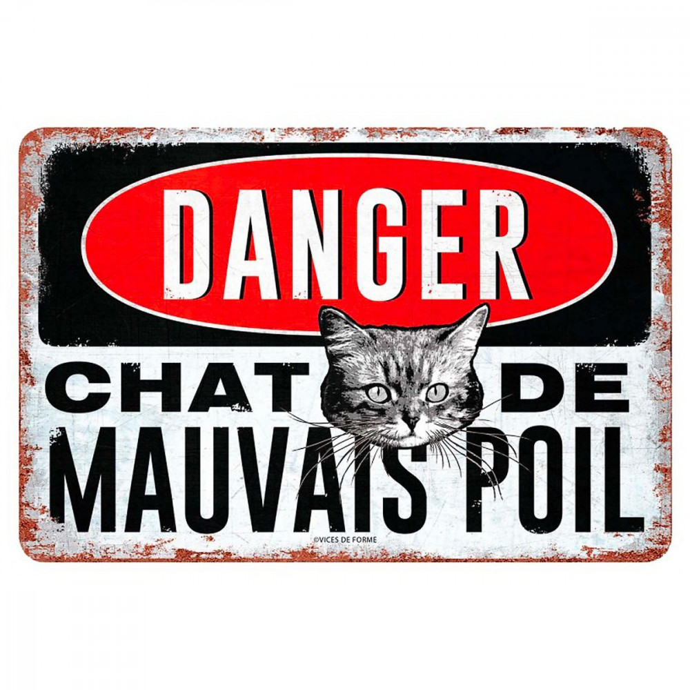 Plaque métal rétro Danger chat de mauvais poil