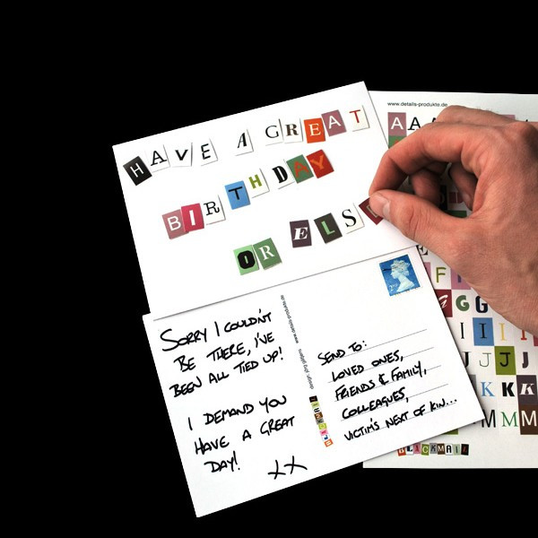 Carte postale chantage avec lettres adhésives