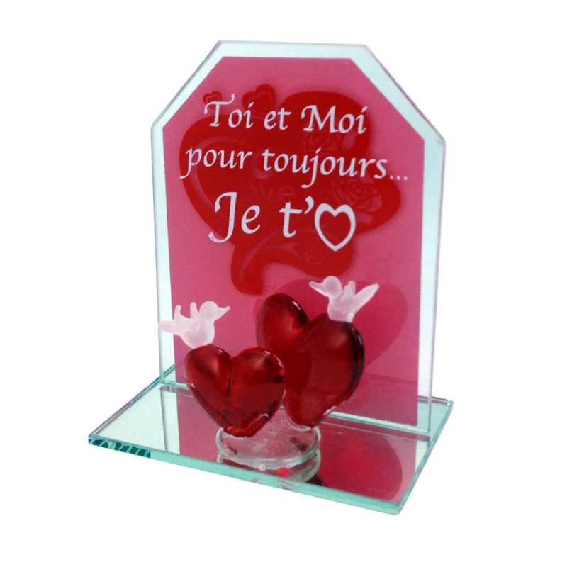 Coeurs et colombes en verre Je t'aime